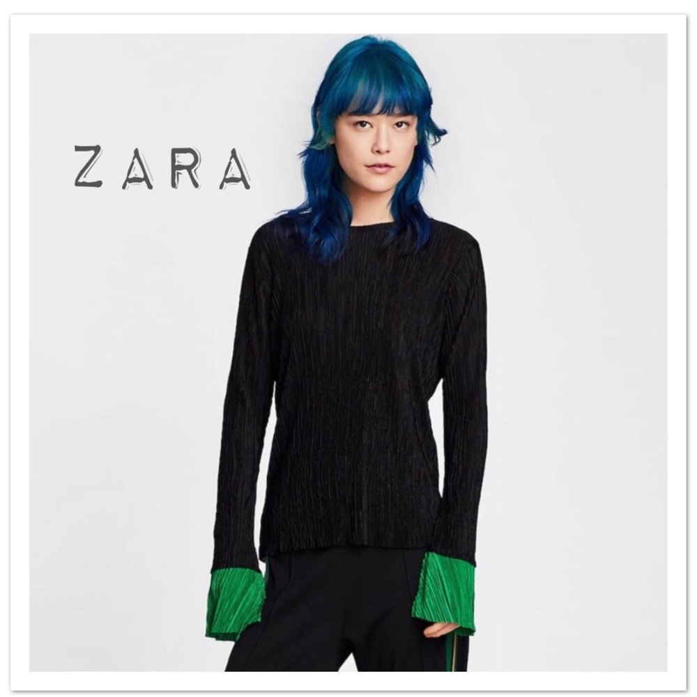 Zara Pleated Shirt With Contrasting Cuffs - NWT